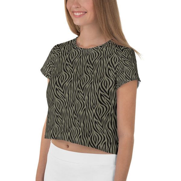 Khaki Zebra Print Crop Tee For Sale