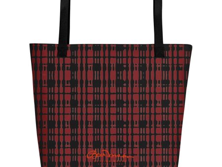 Black Red Tight Plaid Teachers Tote Bag For Sale