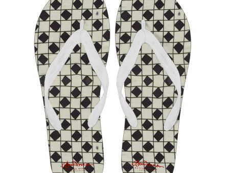 B&W Checkerboard Optical Flip Flops Hot on Sale