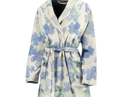 Blu&White Watercolor Floral Bath Robe - Women Supply