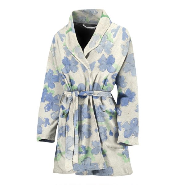 Blu&White Watercolor Floral Bath Robe - Women Supply