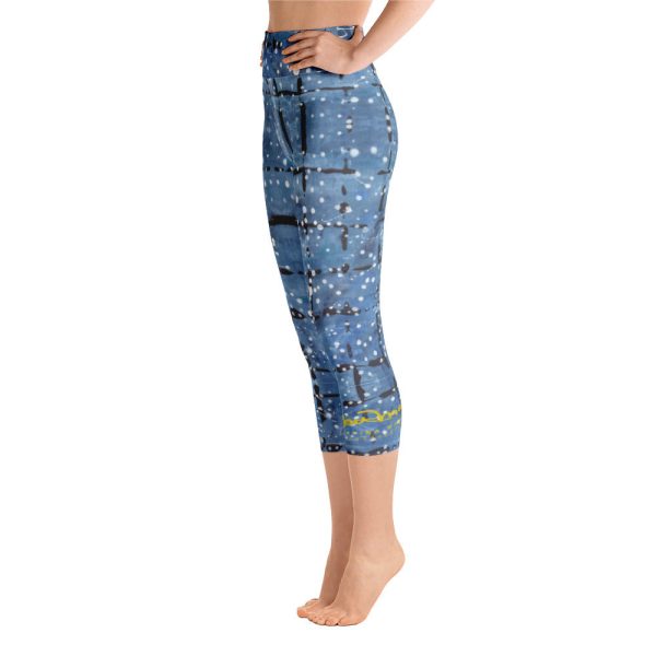 Blu&White Dotted Plaid Yoga Capri Leggings Discount