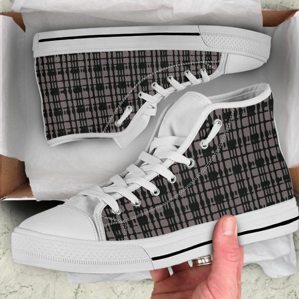 Black Tight Plaid High Top Sneakers Fashion