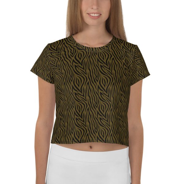 Olive Zebra Print Crop Tee Online now