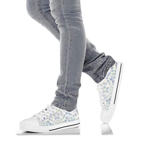 Blu&White Watercolor Floral Low Top Sneakers For Discount