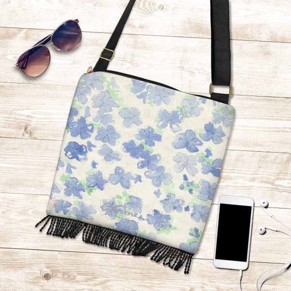 Blu&White Watercolor Floral Boho Bag For Cheap