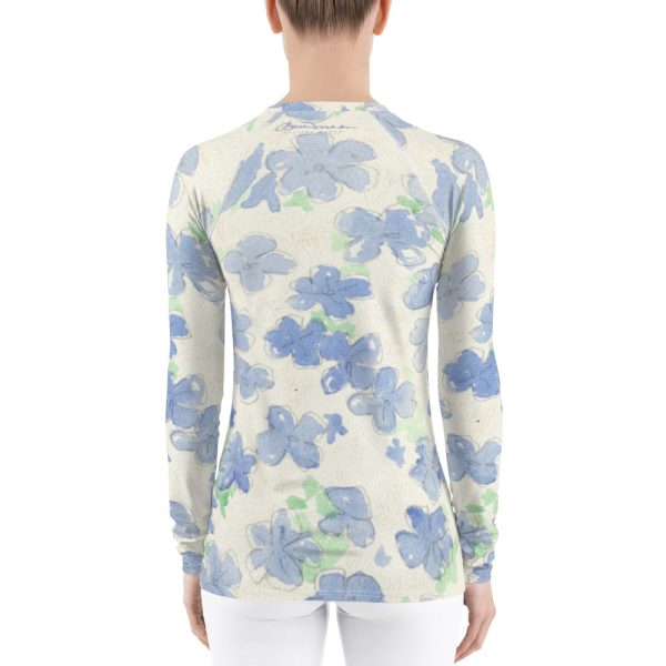 Blu&White Watercolor Floral Long Sleeve Tops Hot on Sale