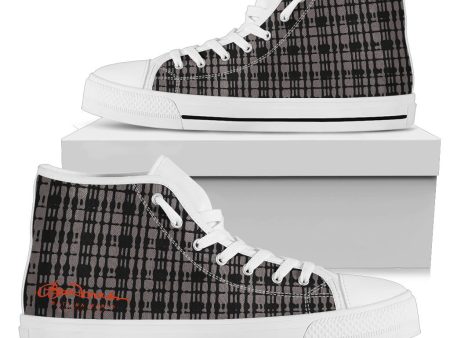 Black Tight Plaid High Top Sneakers Fashion