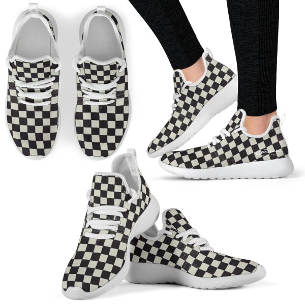 B&W Checkerboard Mesh Knit Sneakers Online