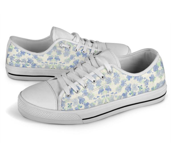 Blu&White Watercolor Floral Low Top Sneakers For Discount