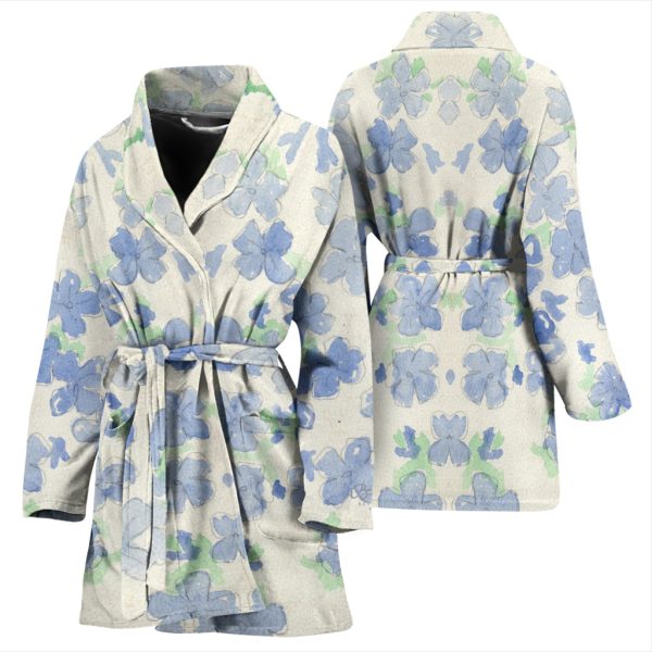 Blu&White Watercolor Floral Bath Robe - Women Supply