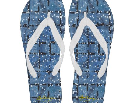 Blu&White Dotted Plaid Flip Flops Online Sale