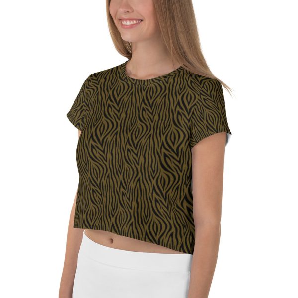 Olive Zebra Print Crop Tee Online now