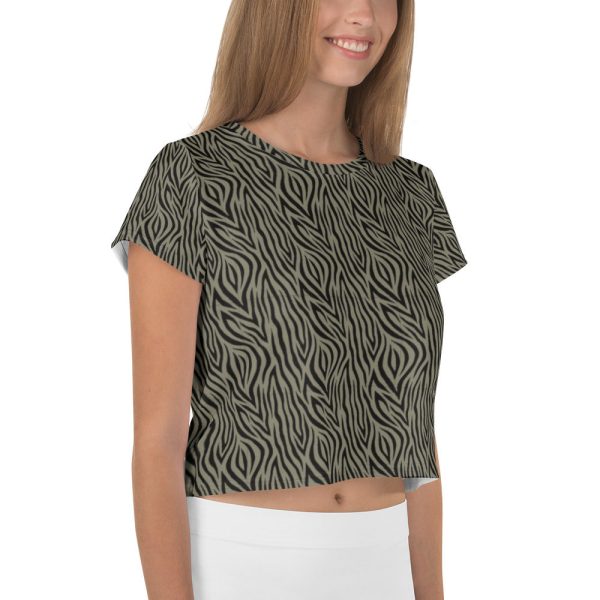 Khaki Zebra Print Crop Tee For Sale