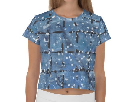 Blu&White Dotted Plaid Print Crop Tee Fashion