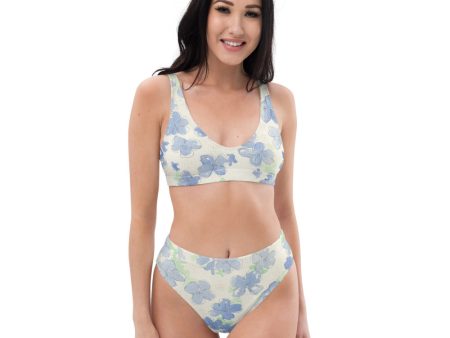 Blu Floral Recycled high-waisted bikini bathing suit Online Sale