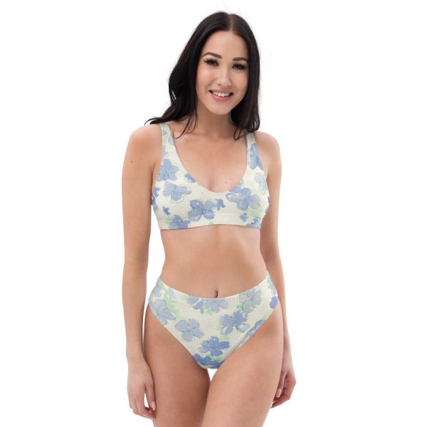 Blu Floral Recycled high-waisted bikini bathing suit Online Sale