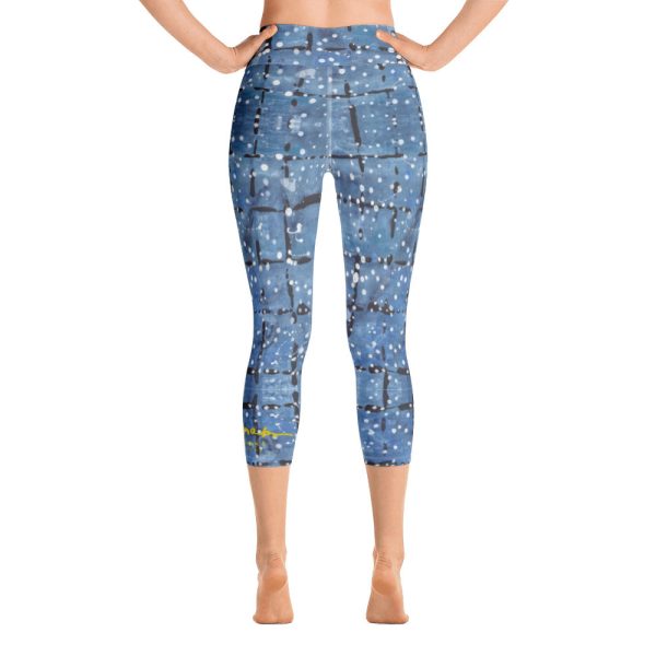 Blu&White Dotted Plaid Yoga Capri Leggings Discount