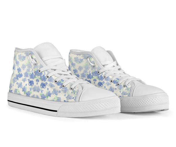 Blu&White Watercolor Floral High Top Sneakers For Cheap