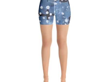 Blu&White Dotted Plaid Yoga Shorts For Sale