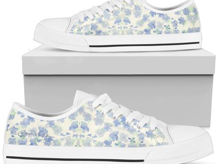 Blu&White Watercolor Floral Low Top Sneakers For Discount