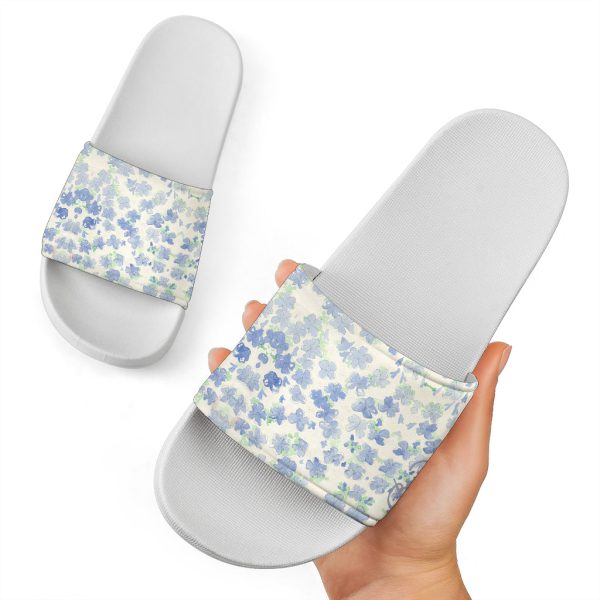 Blu&White Watercolor Floral Slide Sandal For Discount