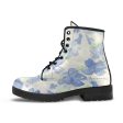 Blu&White Watercolor Floral Leather Boots (Vegan) Discount