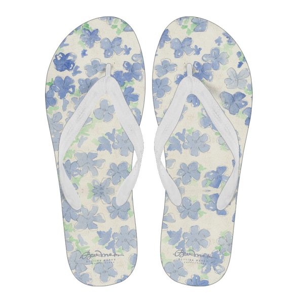 Blu&White Watercolor Floral Flip Flops For Discount