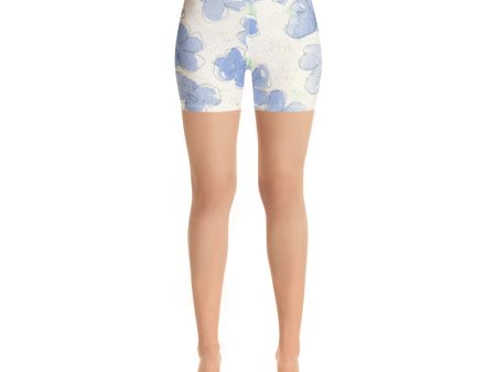 Blu Floral Watercolor Yoga Shorts Online