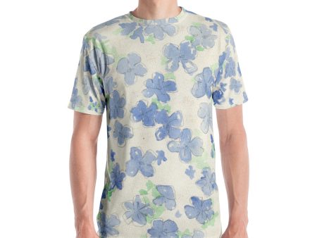 Blu&White Watercolor Floral Men s T-shirt Online Hot Sale