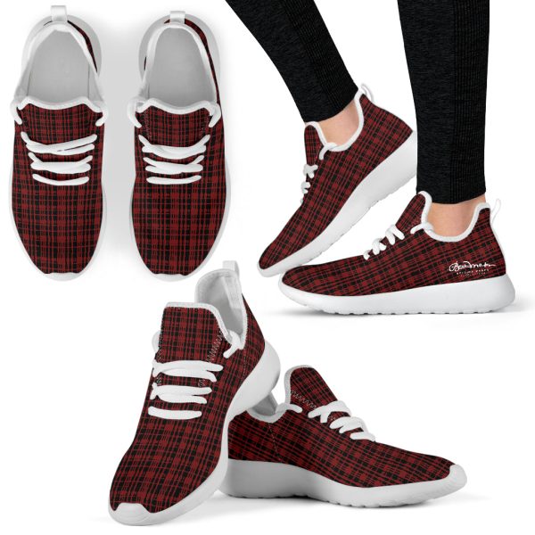 Black Red Tight Plaid Mesh Knit Sneakers For Sale