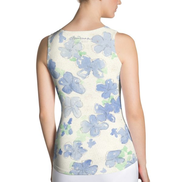 Blu&White Watercolor Floral Tank Top For Sale