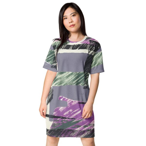 Abstract Collage Stripe T-shirt dress Online now