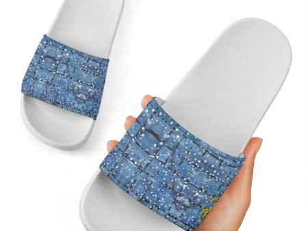 Blu&White Dotted Plaid Slide Sandal on Sale