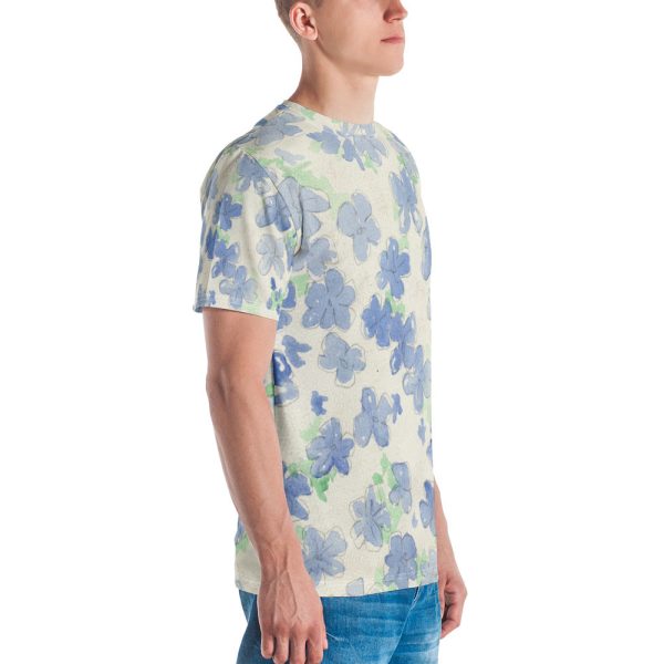 Blu&White Watercolor Floral Men s T-shirt Online Hot Sale