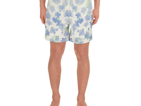 Blu&White Watercolor Floral Mens Shorts Discount