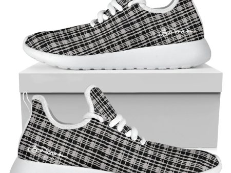 Grey Tight Plaid Mesh Knit Sneakers on Sale