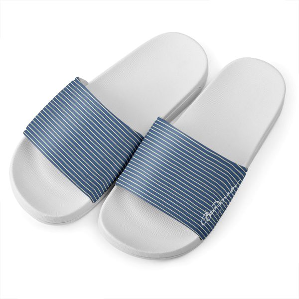 Blue Yellow White Stripe Slide Sandal For Sale