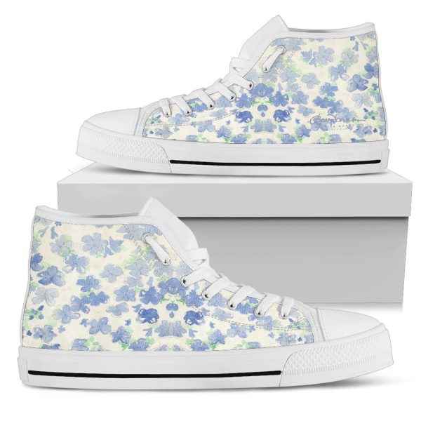 Blu&White Watercolor Floral High Top Sneakers For Cheap