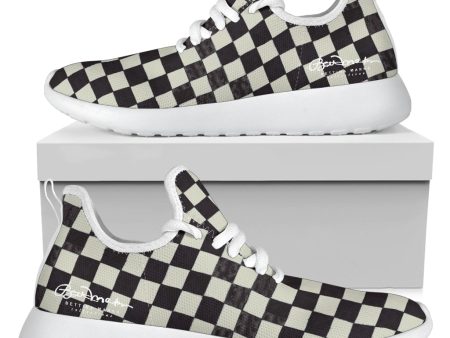 B&W Checkerboard Mesh Knit Sneakers Online