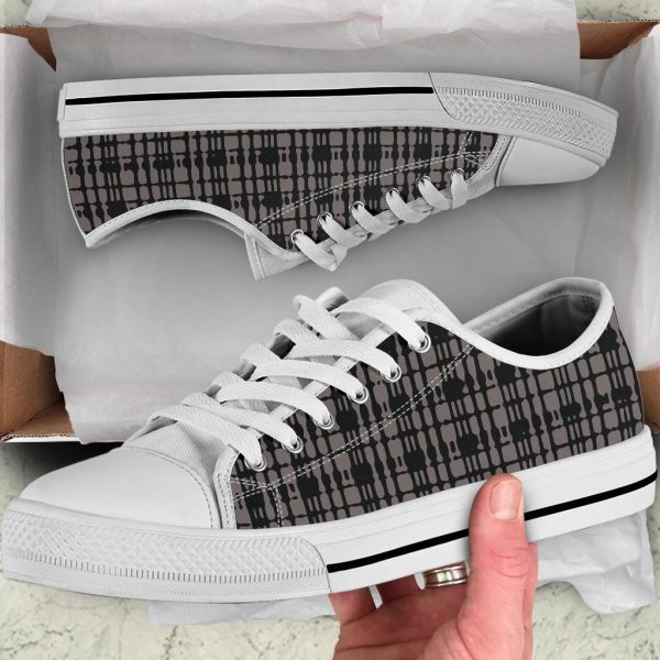 Black Tight Plaid Low Top Sneakers on Sale