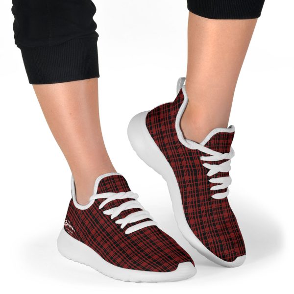 Black Red Tight Plaid Mesh Knit Sneakers For Sale