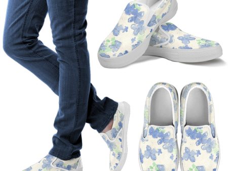 Blu&White Watercolor Floral Slip On Sneakers Online