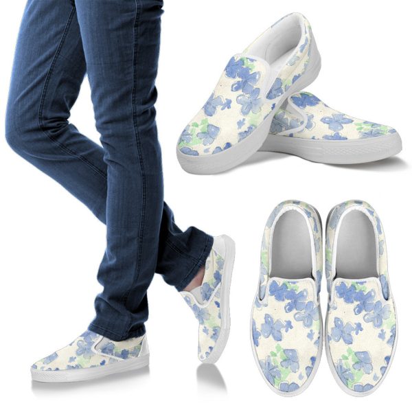 Blu&White Watercolor Floral Slip On Sneakers Online