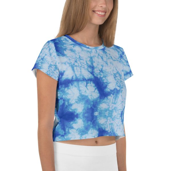 Blue Tie Dye Print Crop Tee For Sale