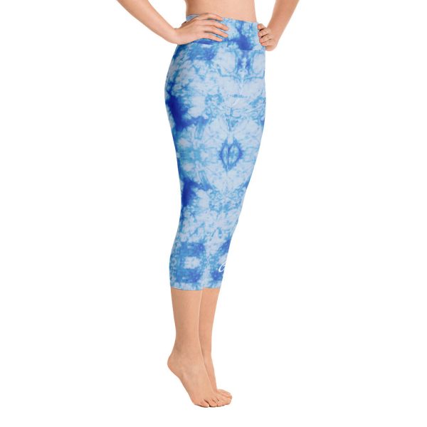 Blue Tie Dye Yoga Capri Leggings For Sale