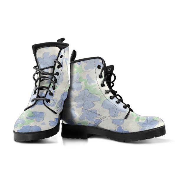 Blu&White Watercolor Floral Leather Boots (Vegan) Discount