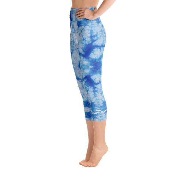 Blue Tie Dye Yoga Capri Leggings For Sale