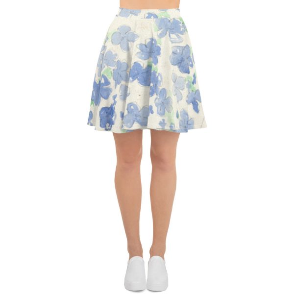 Blue&White Watercolor Floral Skater Skirt Online Sale