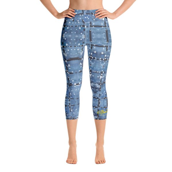 Blu&White Dotted Plaid Yoga Capri Leggings Discount